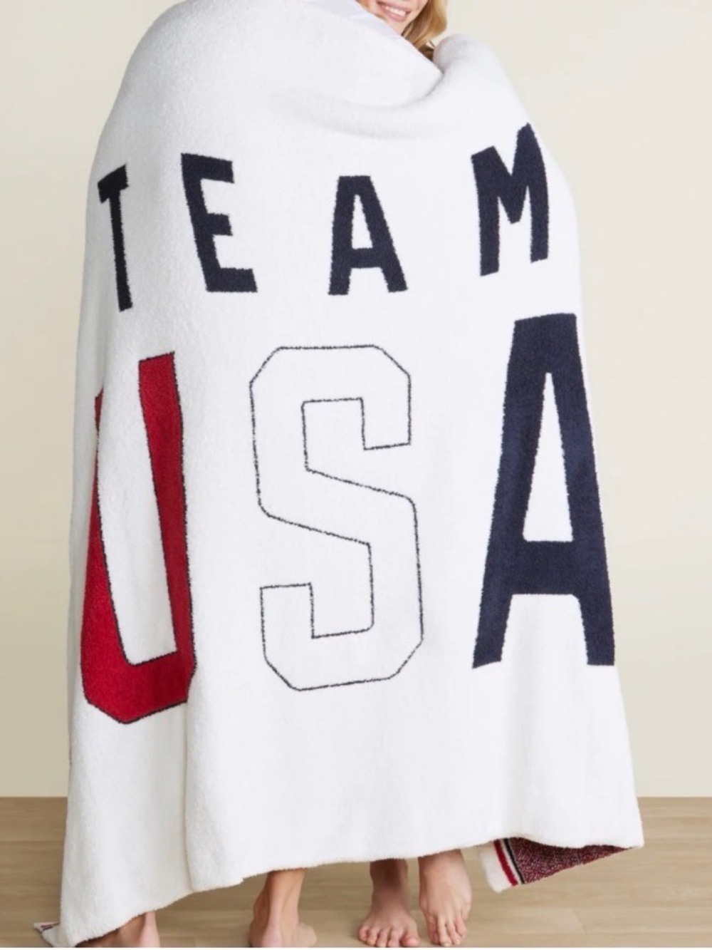 Barefoot Dreams NEW Team USA Cozy White & Navy Throw Blanket